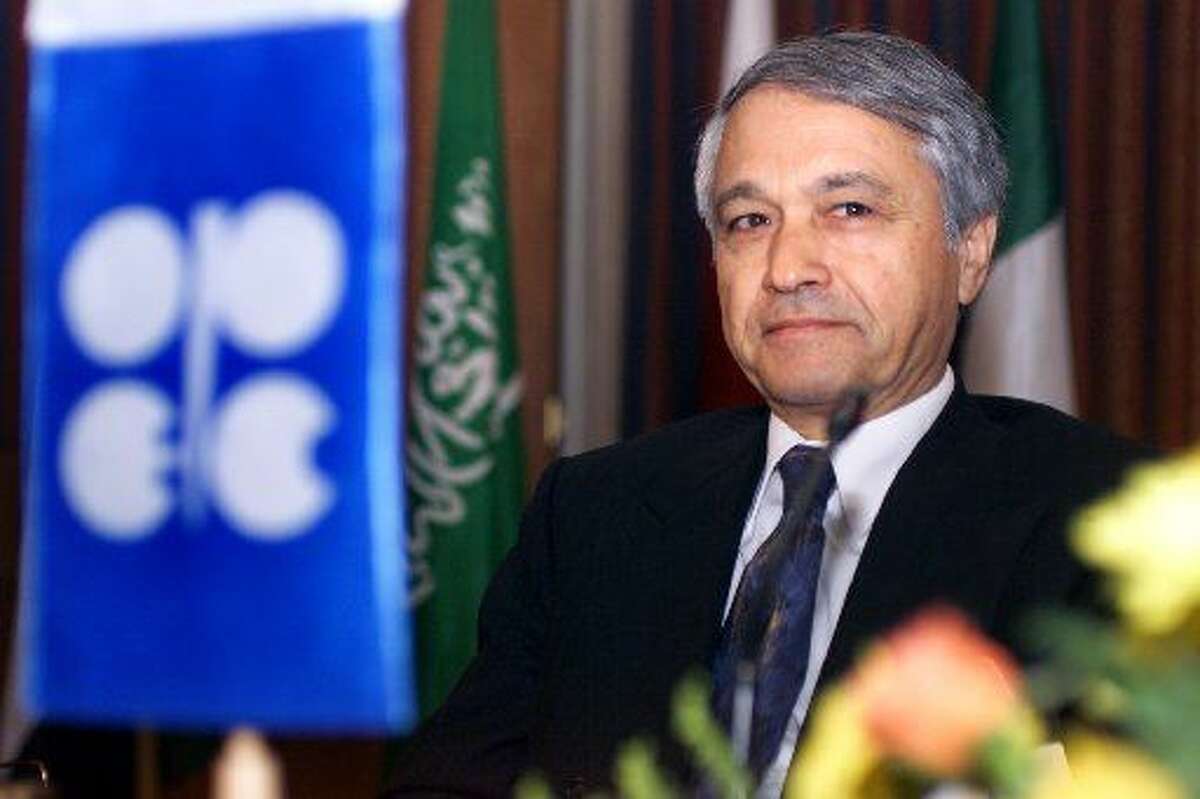 Former OPEC chief Chakib Khelil from Algeria poses as he chairs the extraordinary meeting of Ministers of the Organization in Cairo Friday, Dec. 28, 2001. (AP Photo/Amr Nabil)