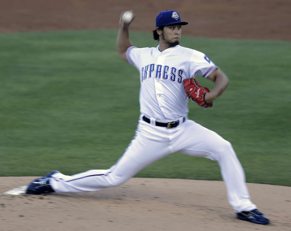 Texas Ranger pitcher Yu Darvish delivers a pitch during a rehab start for Triple-A Round Rock Express against the New Orleans Zephyrs in a baseball game, Friday, May 6, 2016, in Austin, Texas. (AP Photo/Eric Gay)