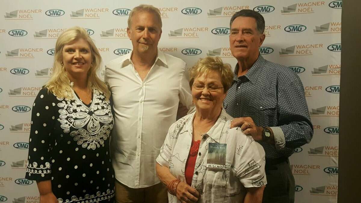 Jonna Smoot, Kevin Costner, Cheryl White, Jim White in group photo Tuesday, July 19, 2016, at the Wagner Noel Performing Arts Center. Photo courtesy of Stephanie Rivas
