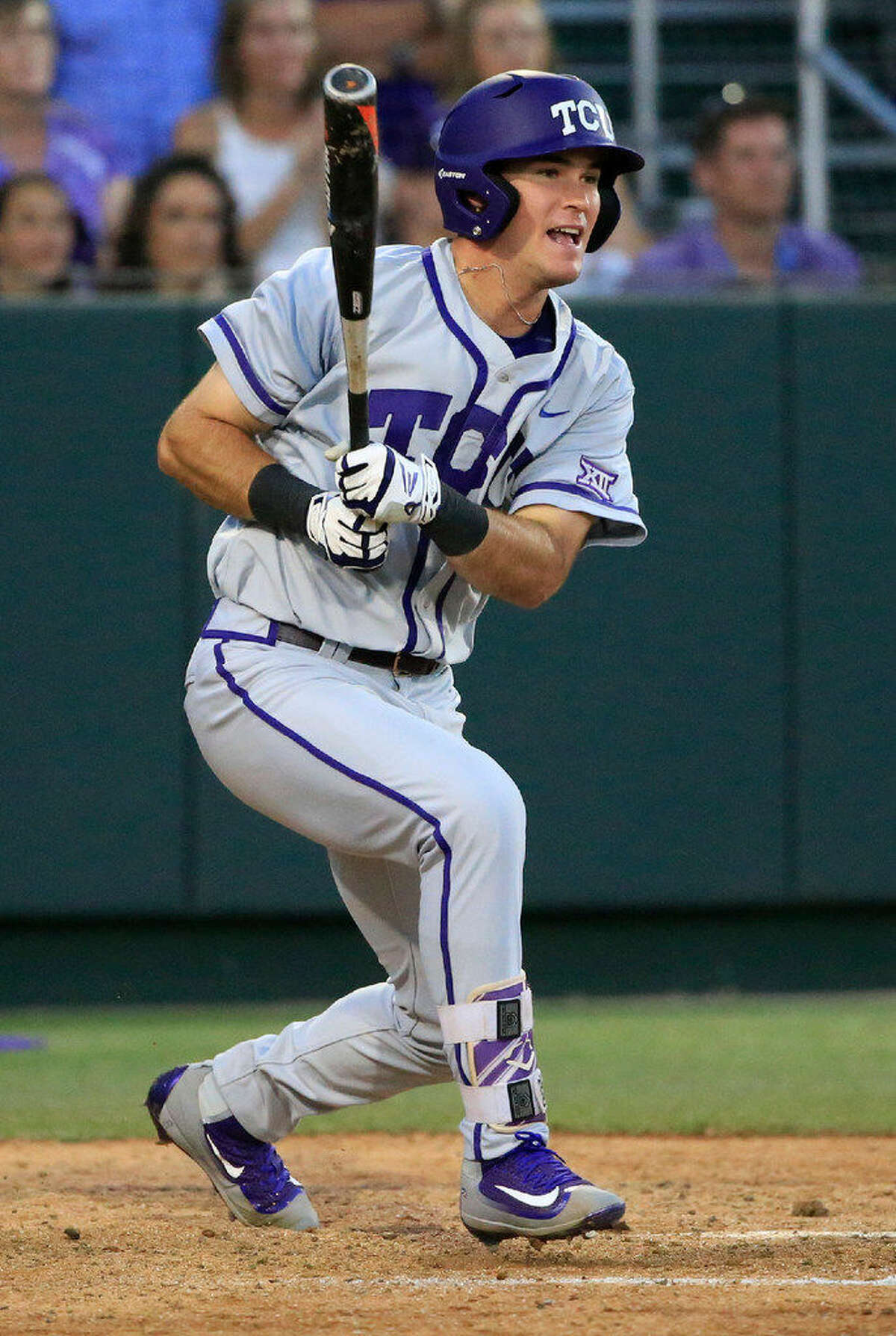 TCU's Austen Wade drives in a run against Arizona State in the eighth inning of an NCAA college baseball regional tournament game in Fort Worth, Texas, Sunday, June 5, 2016. TCU won 8-1. (AP Photo/Ron Jenkins)