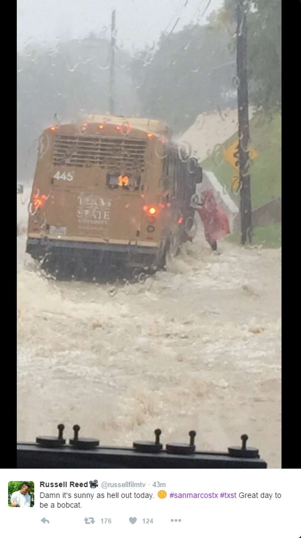 Texas State University and Hays County experienced heavy rain Sept. 26, 2016. Many students at the university took to Twitter to share photos and express frustration with Texas State.