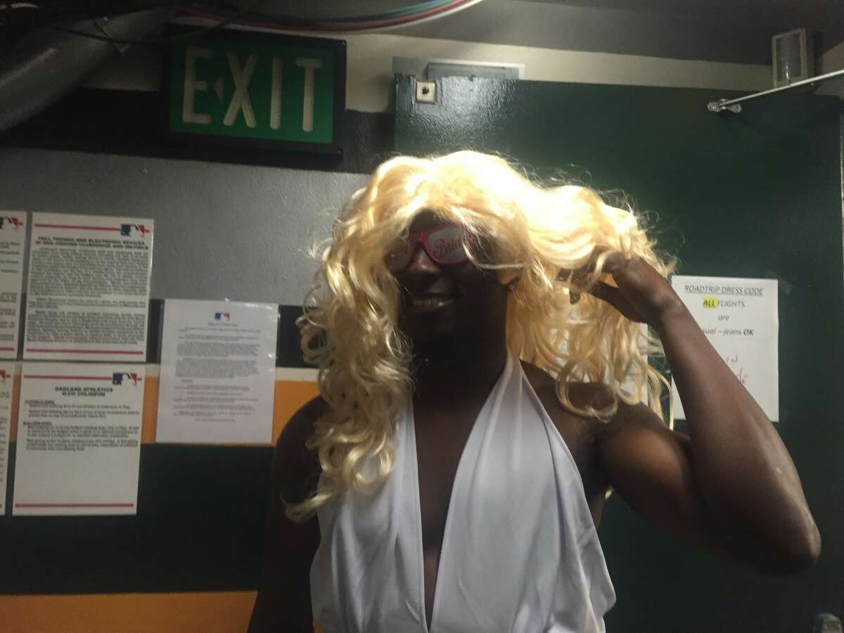 Jharel Cotton got the start Sunday and got to start the zaniness. The A's rookies got silly for a "bachelorette"-themed rookie dress-up day on Sunday, Sept. 25, 2016, at the Oakland Coliseum.