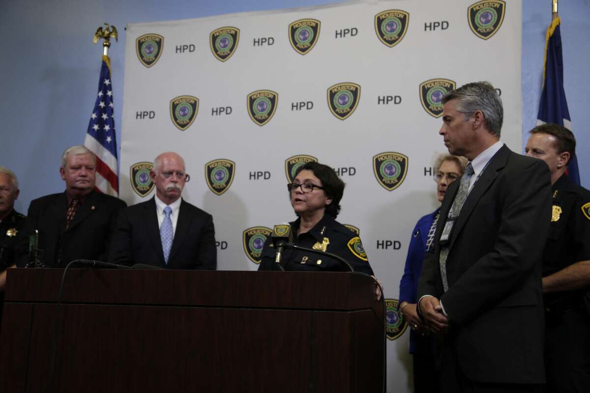 Houston Police Department Acting Chief Martha Montalvo speaks during a press conference regarding the shooting which injured 9 people Sept. 26, 2016, in Houston. ( James Nielsen / Houston Chronicle )