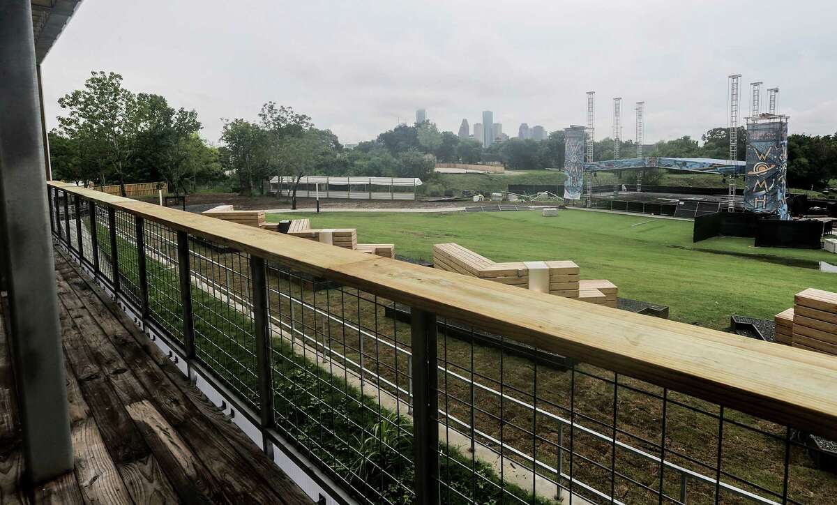 The view from a balcony of downtown Houston and the outdoor stage at White Oak Music Hall on Aug. 16, 2016, in Houston. ( Elizabeth Conley / Houston Chronicle )