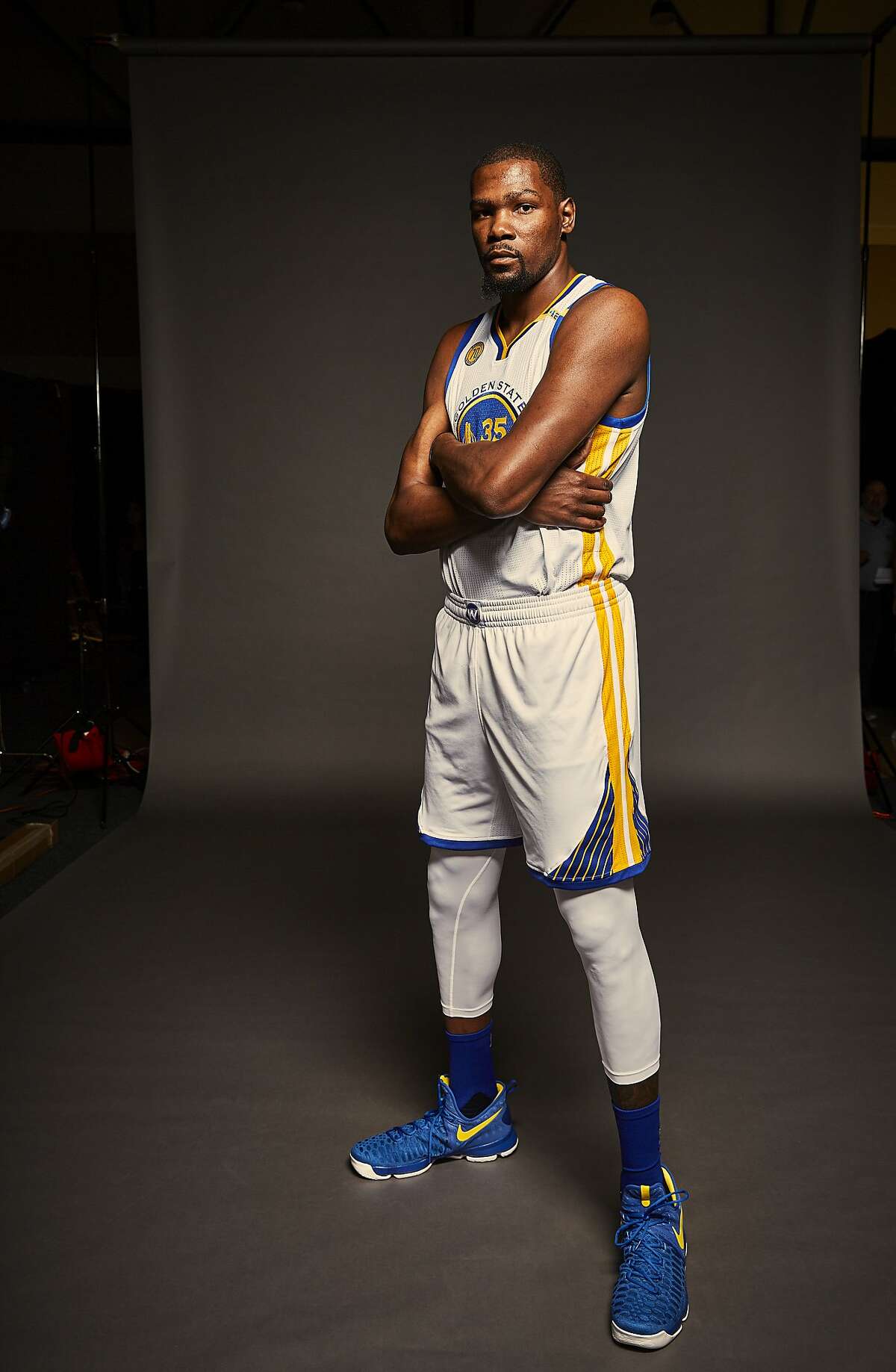 Golden State Warriors Forward Kevin Durant is seen during media day on Monday, Sept. 26, 2016 in Oakland, Calif.