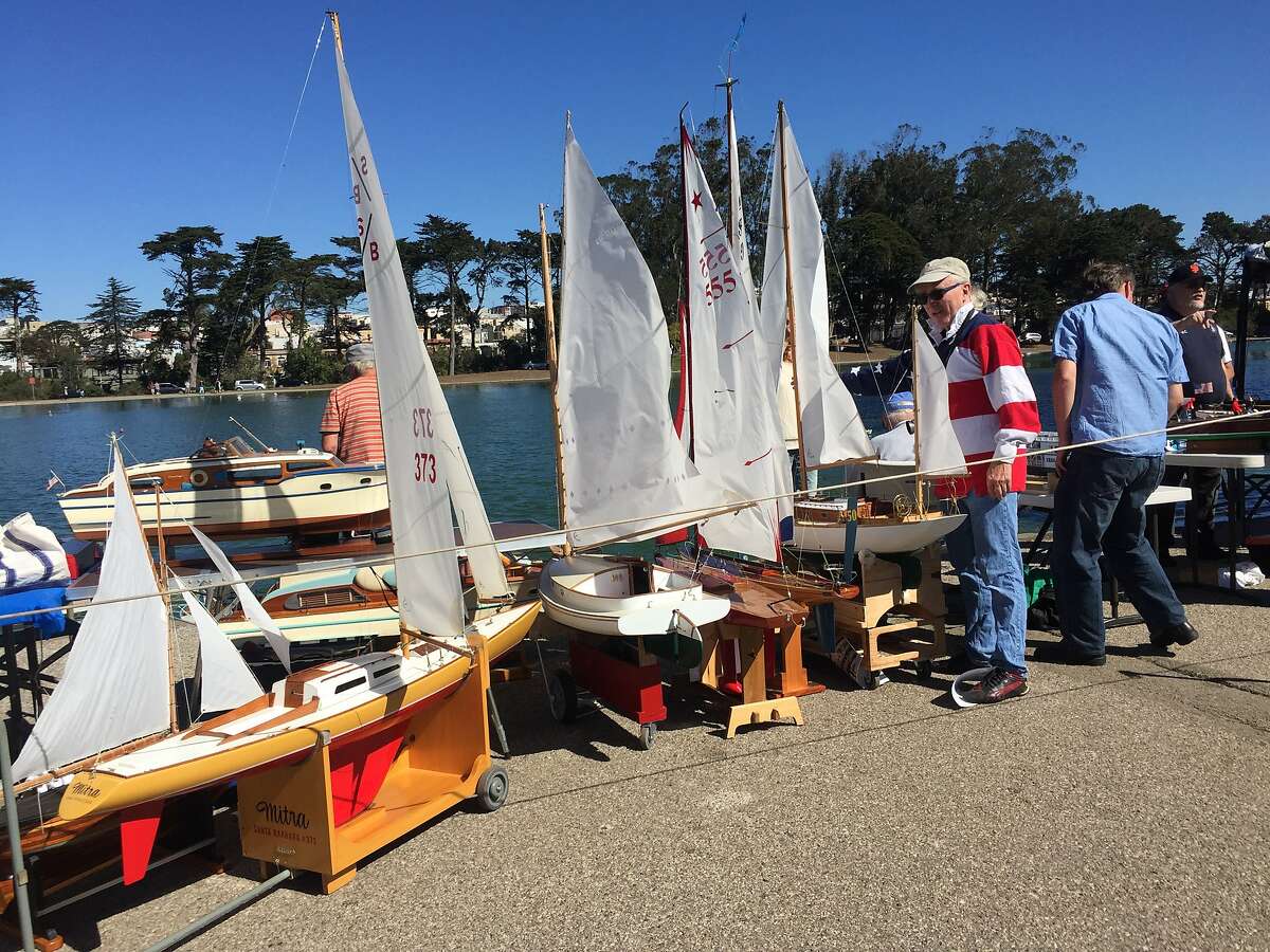 Carl Brosius and a fleet of boats in Golden Gate Park.