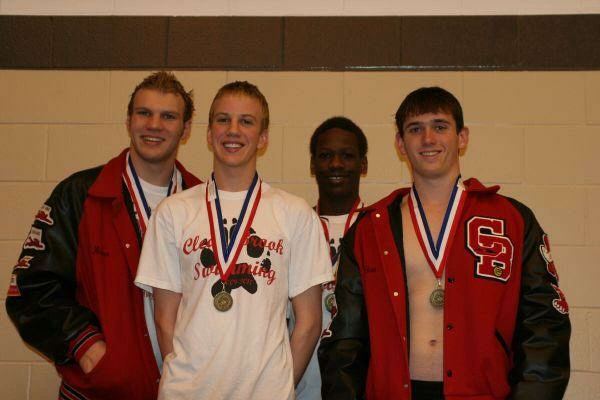 Clear Brook's district winning boy's 400 freestyle relay: Brian Bloomfield, Patrick Labrode, Shaad Fincher and Chris Lunney.
