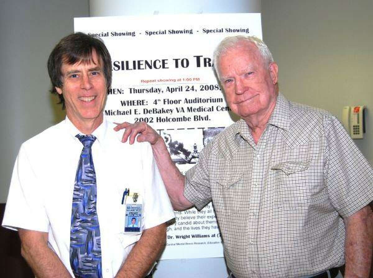 Wright Williams of Braeswood Place, a Trauma Recovery Program clinical psychologist, and U.S Air Force veteran John D. Collins recently attended the special showing of “Resilience to Trauma” at the Michael E. DeBakey VA Medical Center. Collins, who was a World War II prisoner of war from August 1943 to April 1944, shared his experiences in the documentary. For his work on the documentary, Williams earned the 2009 Department of Veteran Affairs South Central MIRECC Excellence in Education Award.