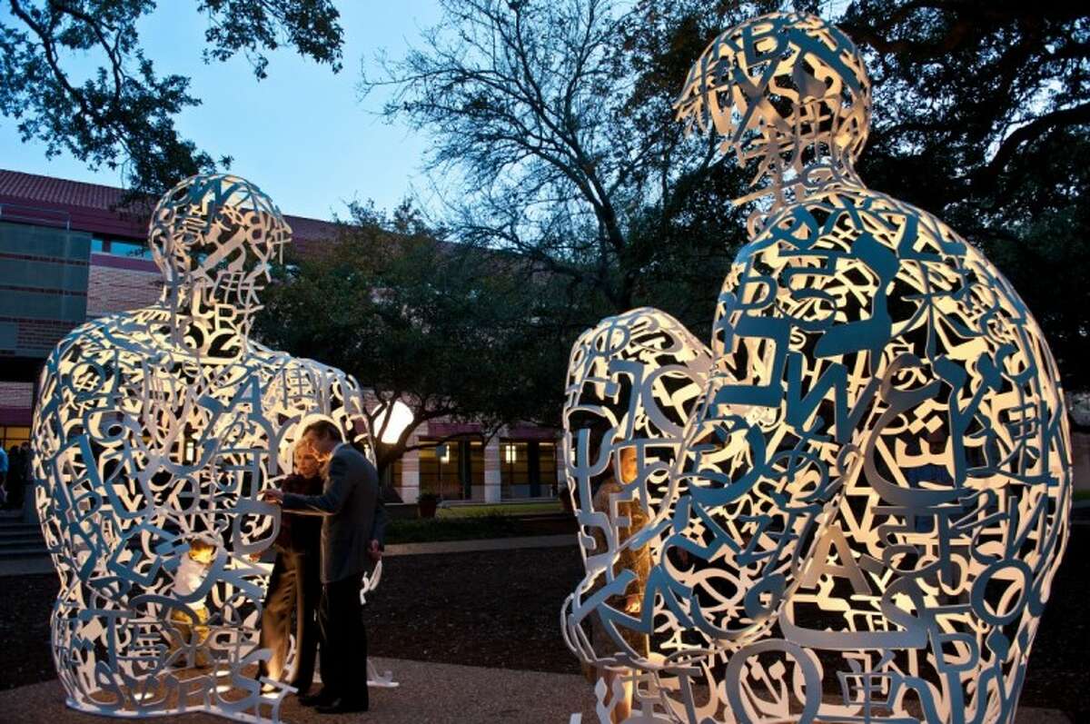 Rice University dedicated "Mirror," a site-specific installation by renowned international artist Jaume Plensa, during an outdoor ceremony on Rice campus on Feb. 21. (Photo by Jeff Fitlow)