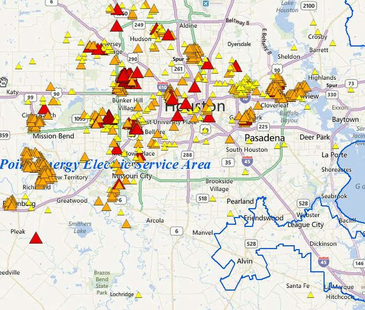 Check for power outages in the Houston area