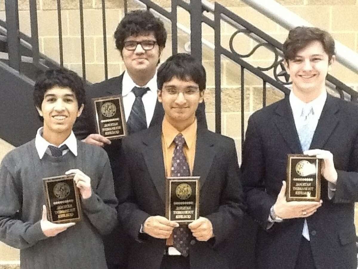 Four Clear Creek ISD scholars, Hunter Bodiford and Rishi Suresh of Clear Brook High and Akil Udawala and Mohammad Syed of Clear Lake High, from left, will travel to Indianapolis in June to compete in the National Forensics League National Tournament to determine who are the nation’s best speakers and debaters.
