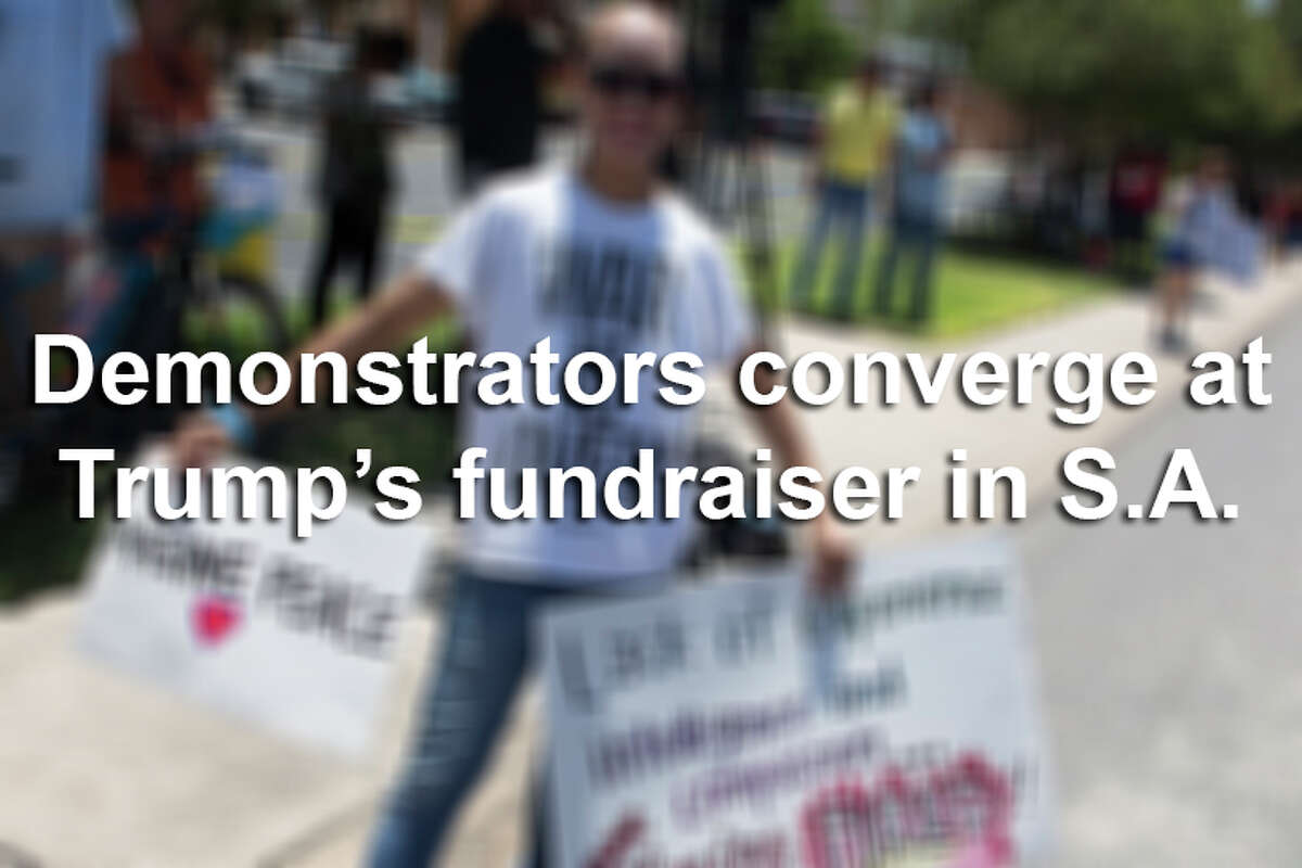 An estimated 500 demonstrators both for and against Donald Trump gathered outside a private fundraiser at Oak Hills Country Club in San Antonio on June 17, 2016, where top VIPs paid $250,000 a ticket.See what you missed by clicking through the gallery.