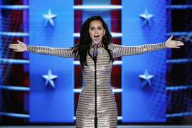 FILE - In this July 28, 2016, file photo, Katy Perry performs during the final day of the Democratic National Convention in Philadelphia. Perry stars in a new video posted by Funny or Die on Sept. 27, 2016, where she encourages people to get out and vote, no matter what they're wearing. (AP Photo/J. Scott Applewhite, File)