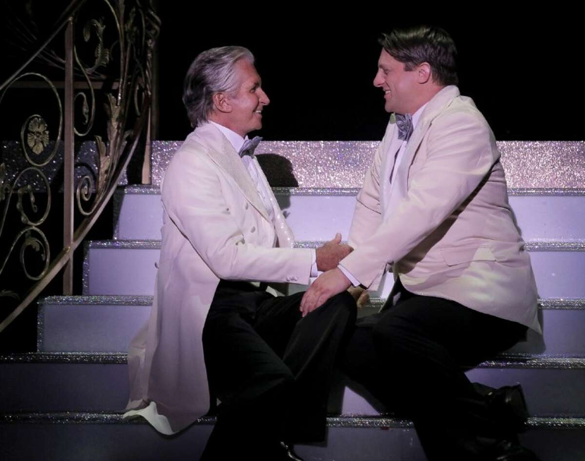 George Hamilton and Christopher Sieber in La Cage aux Folles currently at Theatre Under the Stars through May 6.
