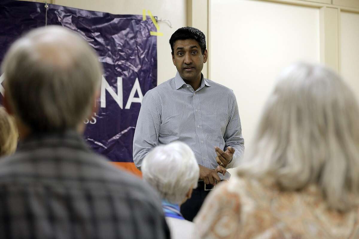 Ro Khanna talks to the audience at a Town Hall meeting where the congressional candidate met with constitiuents at Maywood Park in Santa Clara, Calif., on Wednesday, September 28, 2016.