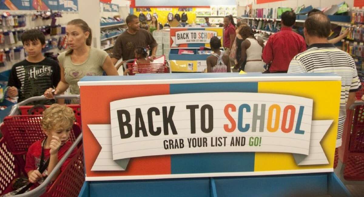 Shoppers at the Target in Meyerland hunt for school supplies during Tax-Free weekend on Friday afternoon.