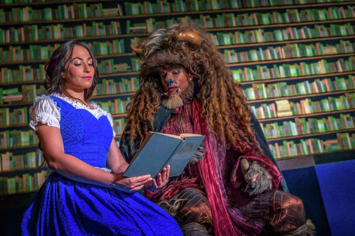Carlye Gossen (from left) and Jeff Jeffers play the title roles in "Beauty and the Beast" at The Playhouse San Antonio.