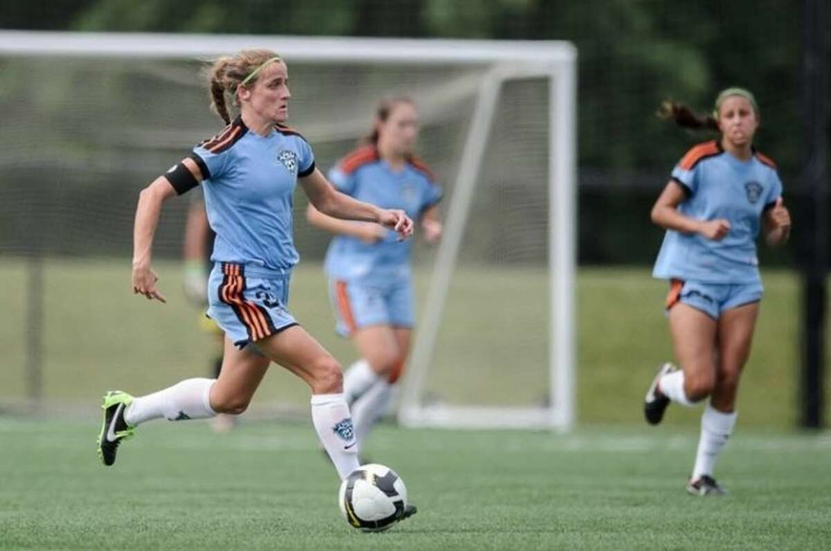 Cy Woods girls’ soccer coach Lauren Prewitt is pictured playing for the Houston Aces of the Women’s Premier Soccer League. The coach is still active on the pitch as one the team’s leaders.