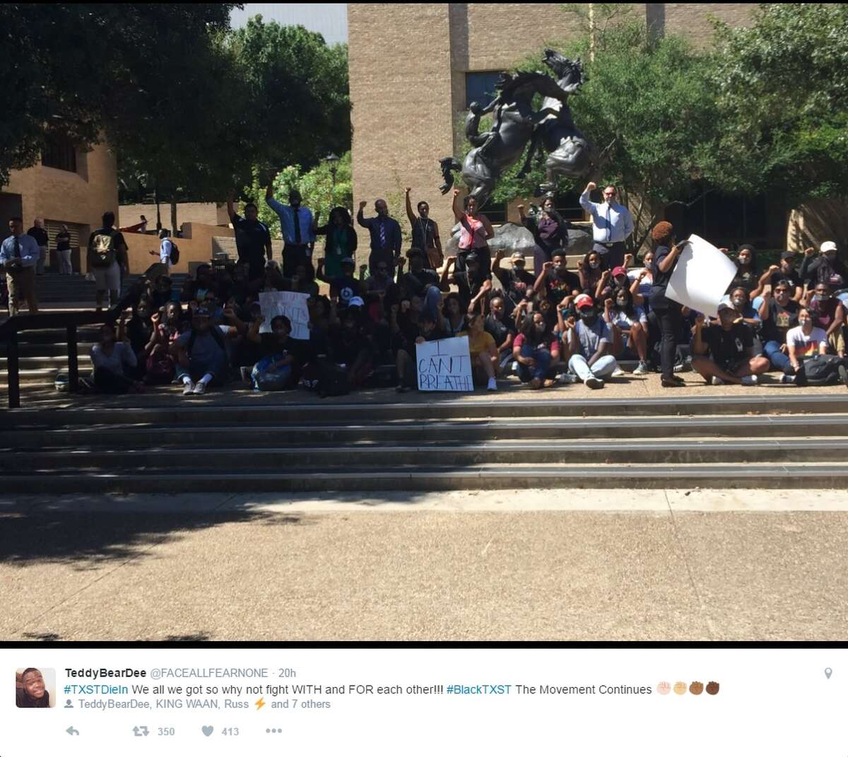 Students at Texas State University held a "die in" Sept. 29, 2016 to peacefully protest police brutality in the United States.
