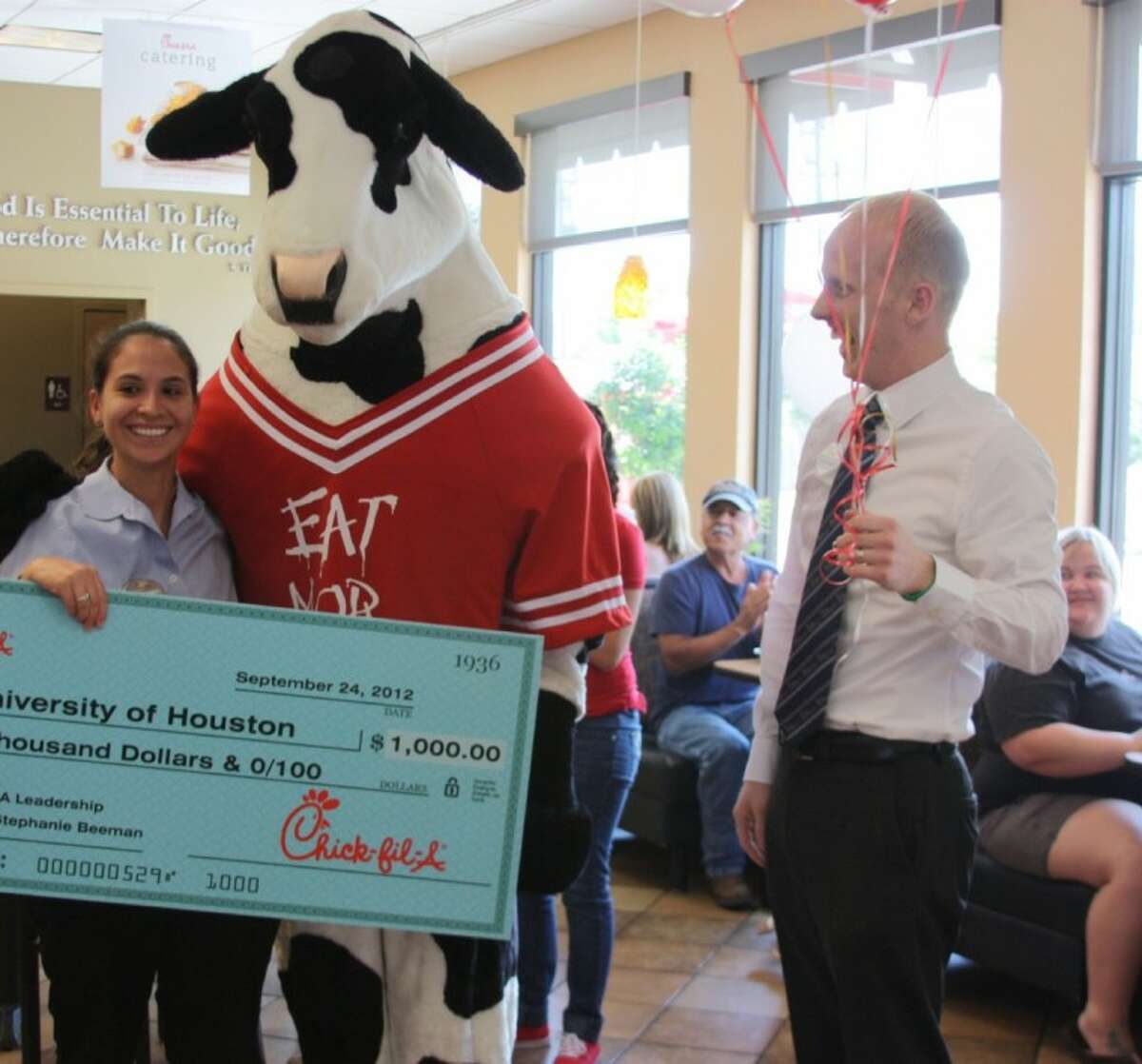 Pasadena resident Stephanie Beeman (Pictured left) was recently awarded a $1,000 Chick-fil-A Leadership Scholarship. She was nominated for the scholarship program by Luke Wilbanks, Operator of the Chick-fil-A located at 5104 Fairmont Parkway (pictured right). On Thursday (Oct. 4), Wilbanks a hosted a surprise awards ceremony at the restaurant and presented Beeman with a $1,000 scholarship check.