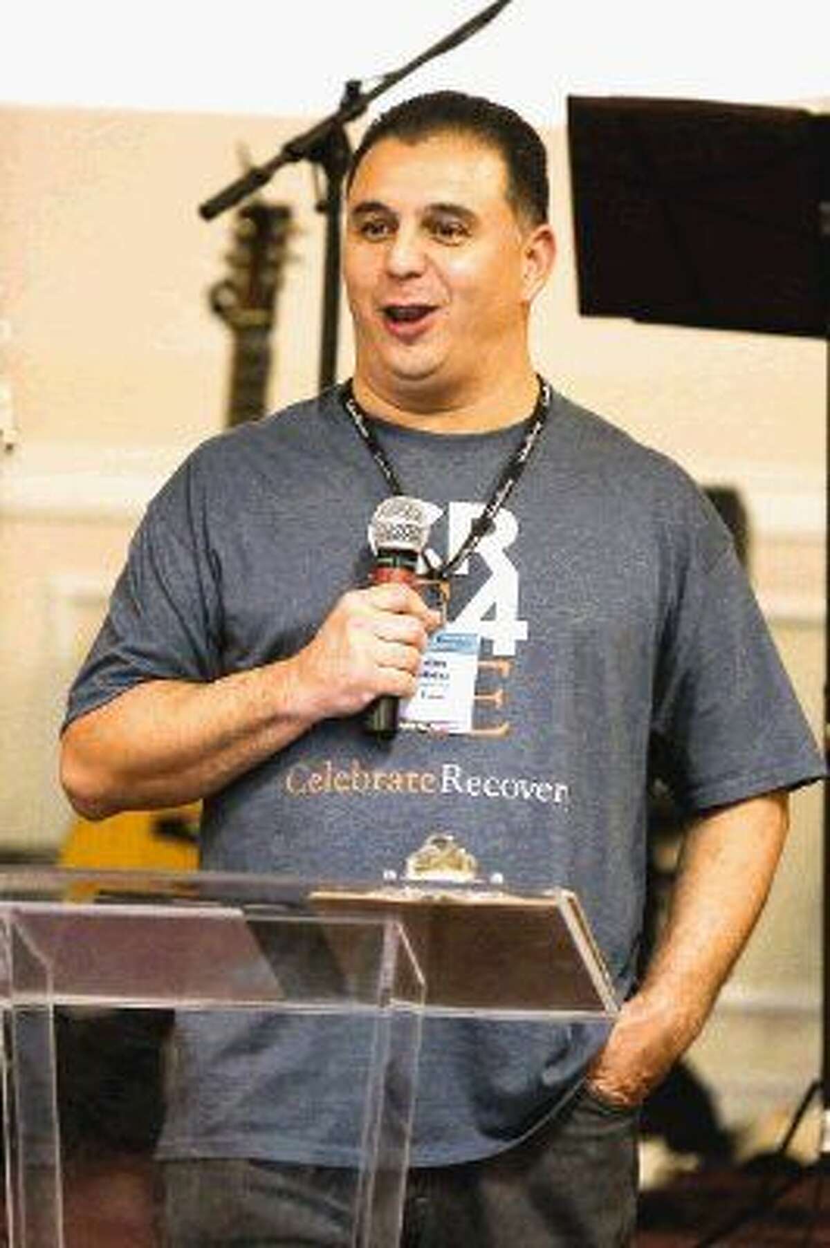 John Molina, a Celebrate Recovery state representative from Lakewood Church in Houston, speaks during the new Celebrate Recovery group launch Saturday at Wigginsville Victory Tabernacle in Conroe.