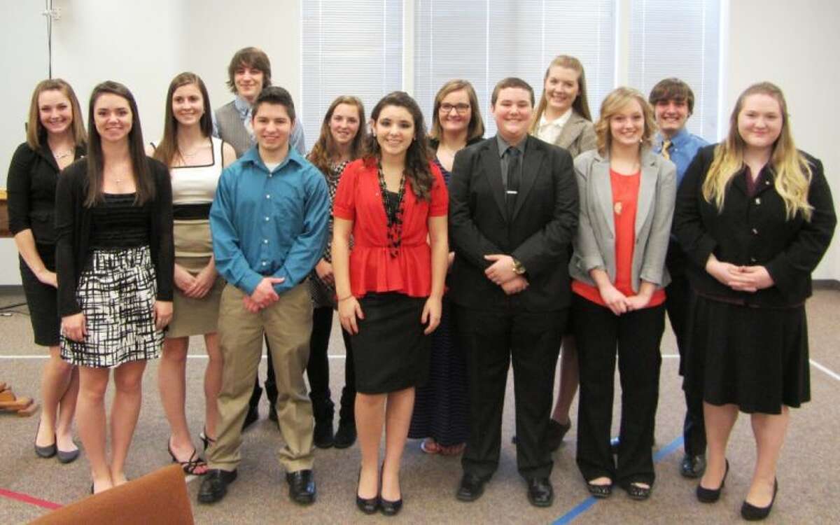 Thirteen junior and senior students participated in the Montgomery County Right to Life Oratory Contest Saturday at Conroe Bible Church. First place winner was Cassidy Lichnovsky (first on the left), Second Place winner was Erica Michelson (third from the right) and Third Place winners were Madison McQuary (fourth from right) and Chad Golden (fifth from right).