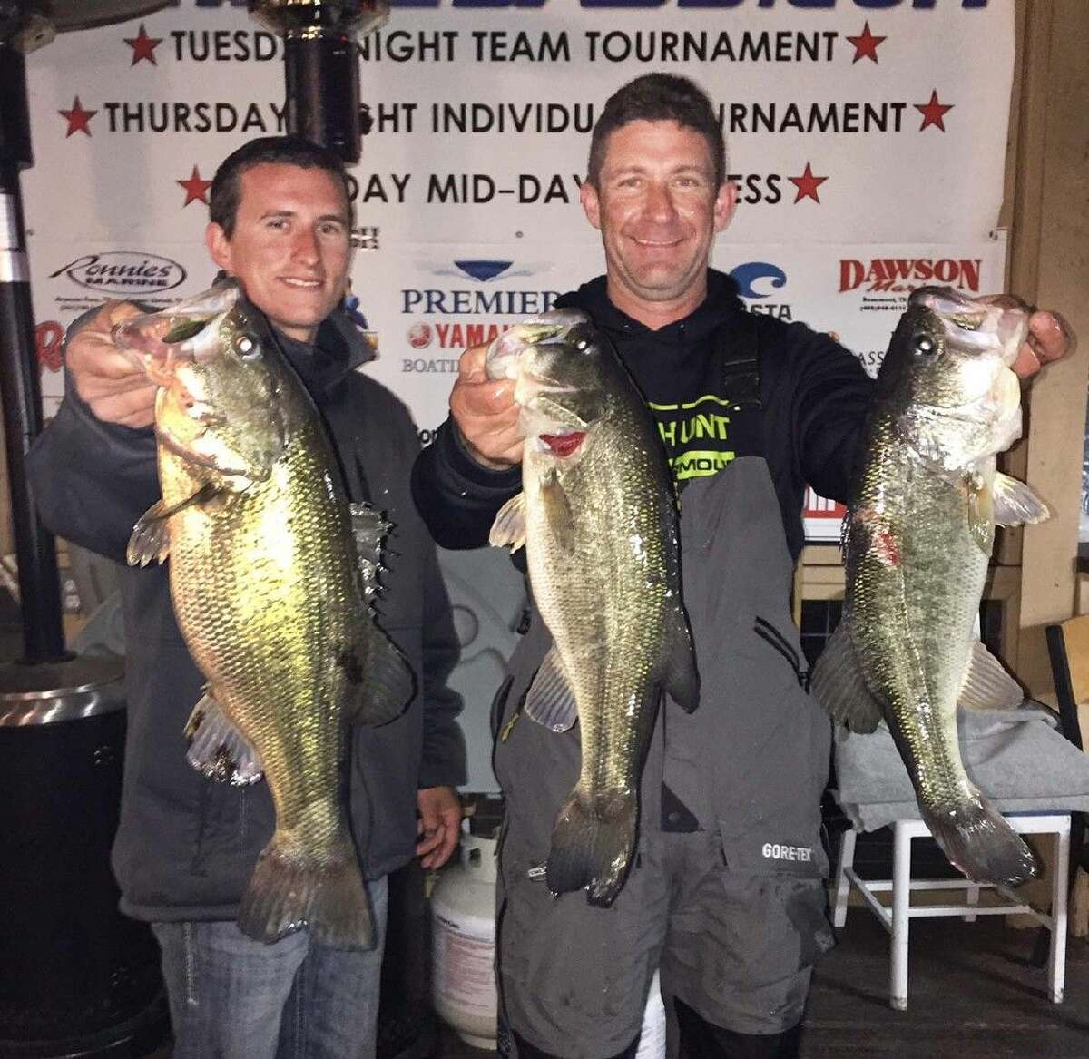 Justin Buller and Wesley Johnson came in second place in the CONROEBASS Tuesday tournament with a total stringer weight of 13.54 pounds.