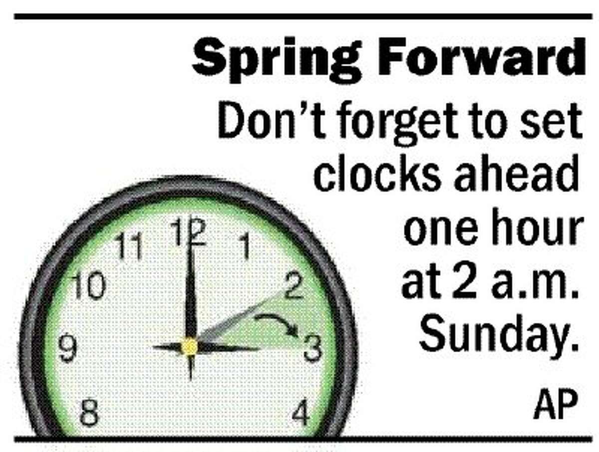 Don’t forget spring forward and set your clocks ahead one hour at 2 a.m. on Sunday.