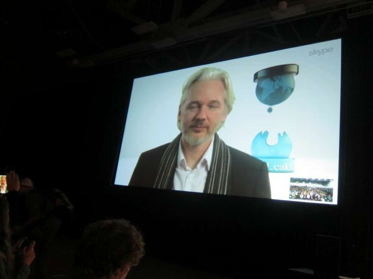Fugitive WikLeaks founder Julian Assange speaks via Skype at the South By SouthWest Interactive festival in Austin Saturday. Assange’s appearance underscores the increasing attention that the technology industry is paying to issues of online privacy, security and surveillance.
