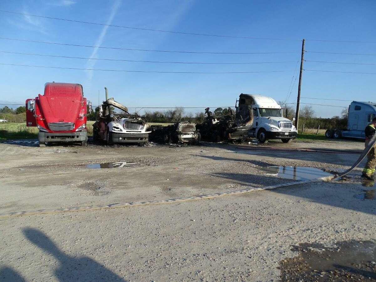 Montgomery County fire investigators believe five 18-wheelers caught on fire accidentally Sunday in the Walden area. Three trucks were destroyed and two others were heavily damaged, according to investigators.