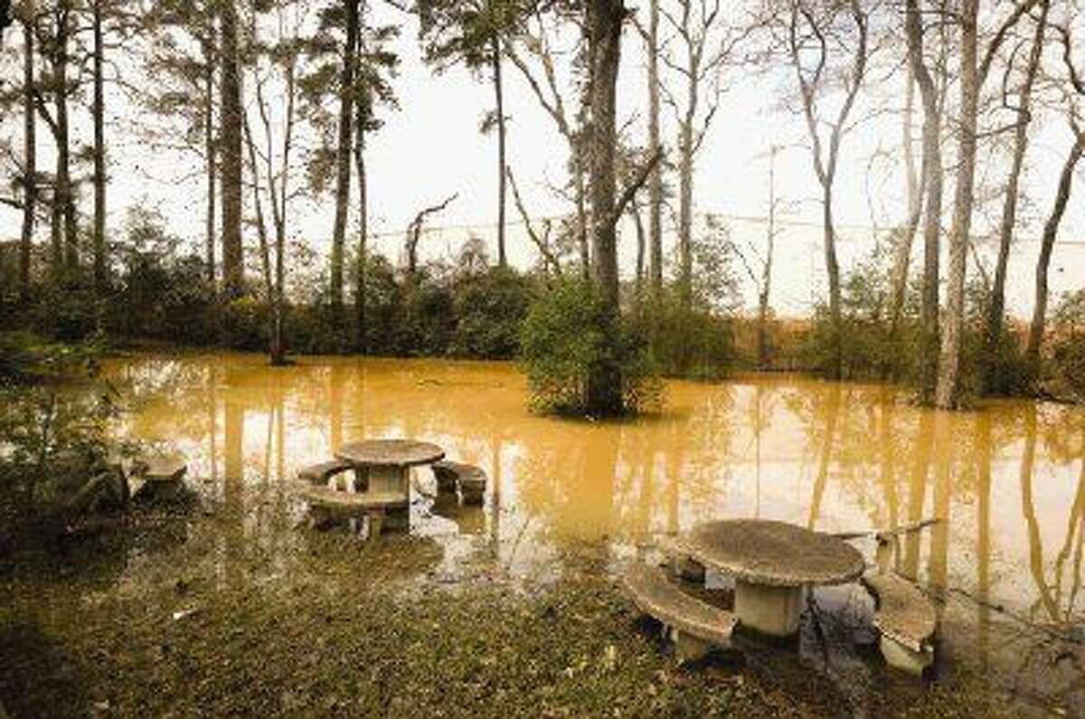 A picnic area on the property of Center Hill Baptist Church frequented by church and community members has been flooded with water due to the construction of a plant next door.