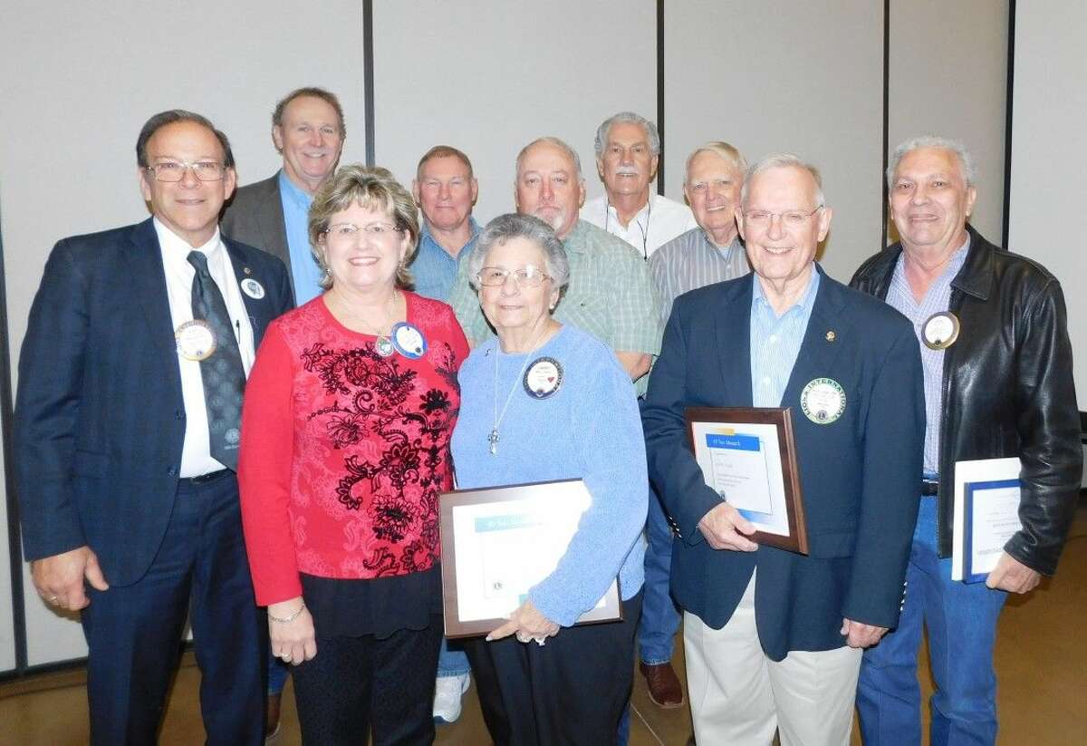 The Conroe Noon Lions Club celebrated the anniversaries of club monarchs; tenure awards start at 10 years and continues in 5 year increments. Honored this year and pictured from front left to right - Club President Karl Johnson, Caroline Griffin, Ladoris Cates, Rolf Lippke; back left to right - Pat Davis, Tim Cox, Russell Miller, Pat Brennan, James Stewart, Ken Smith.