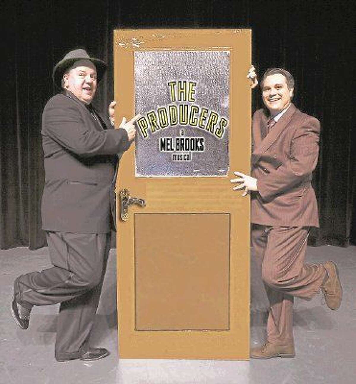 Jeff Baldwin, left, as Max Bialystock and Tim Eggert as Leo Bloom in Stage Right’s “The Producers” which has its last shows this weekend.