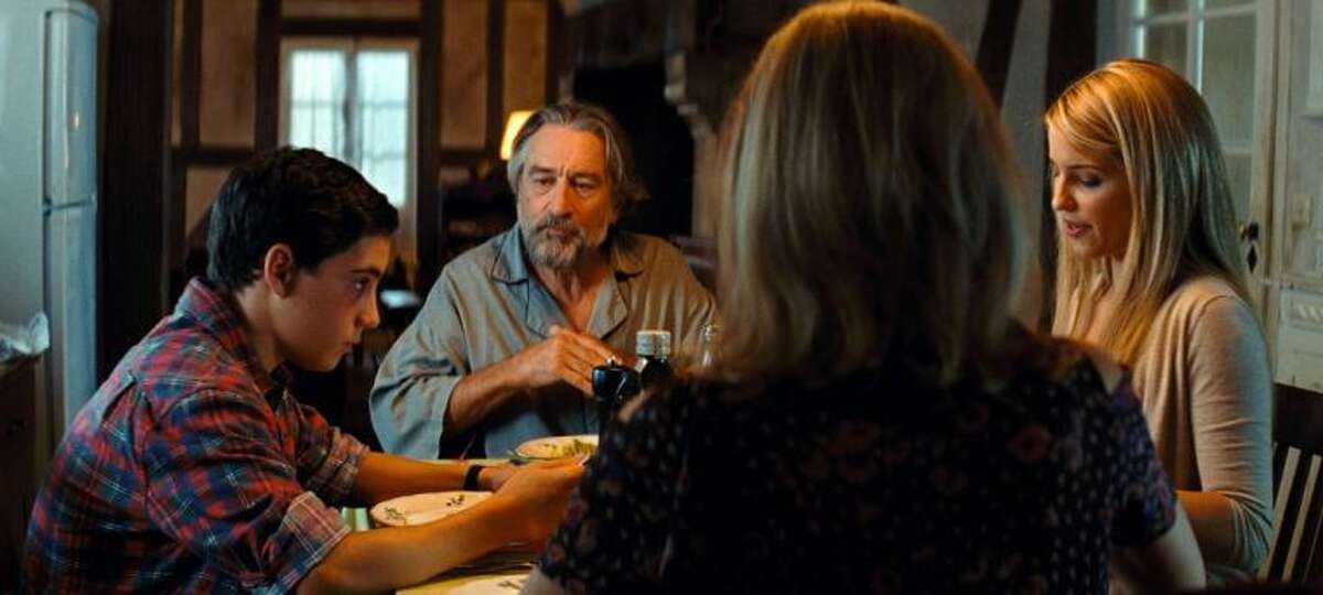 This film publicity image released by Relativity Media shows, from left, John D'Leo, Robert DeNiro, Michelle Pfeiffer and Dianna Agron in "The Family."