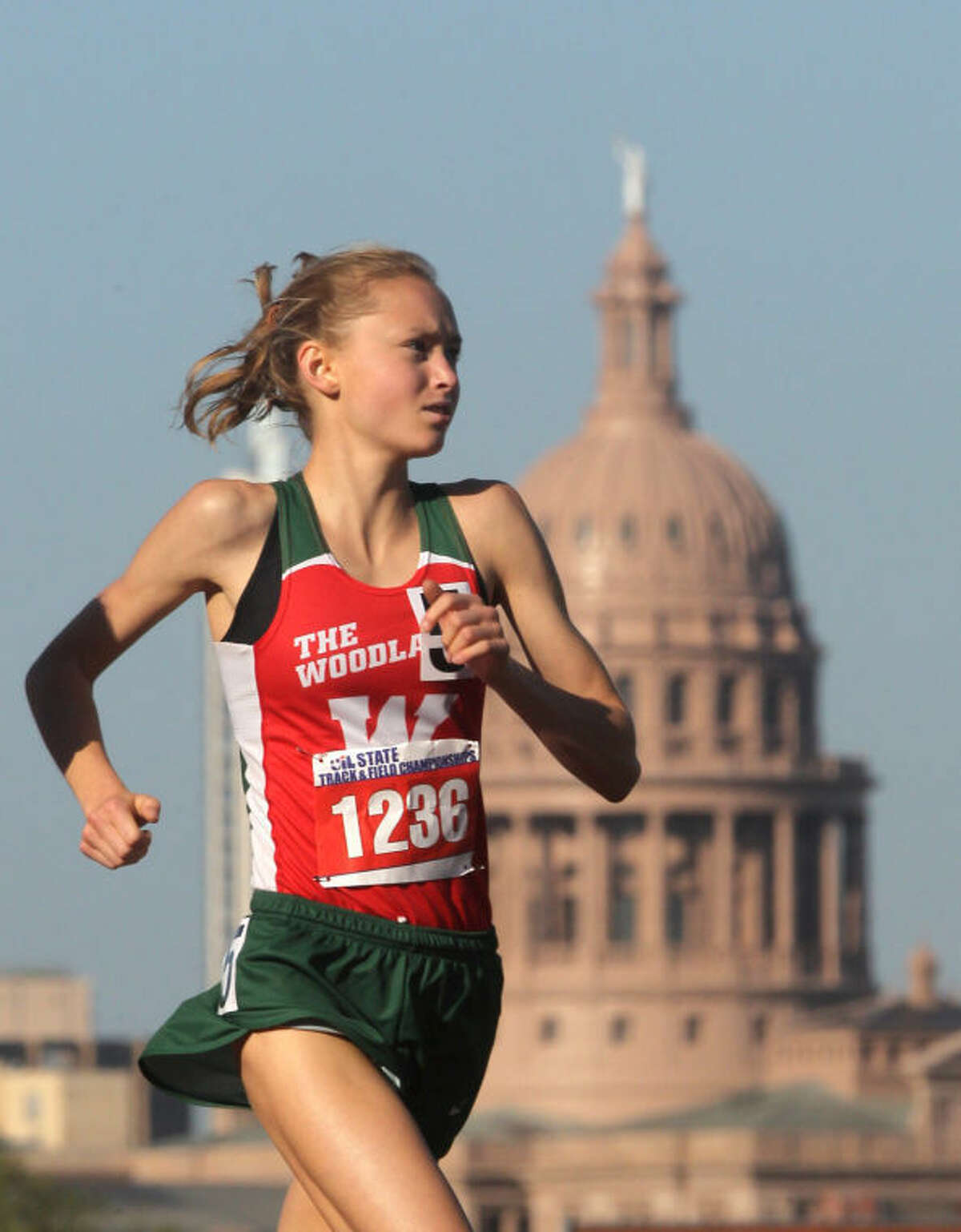 The Woodlands' Kara Zuspan competes in the Class 5A girls 3,200-meter run during the UIL State Track and Field Championships at Mike A. Myers Stadium in Austin Saturday. To view or purchase this photo and others like it, visit HCNpics.com.