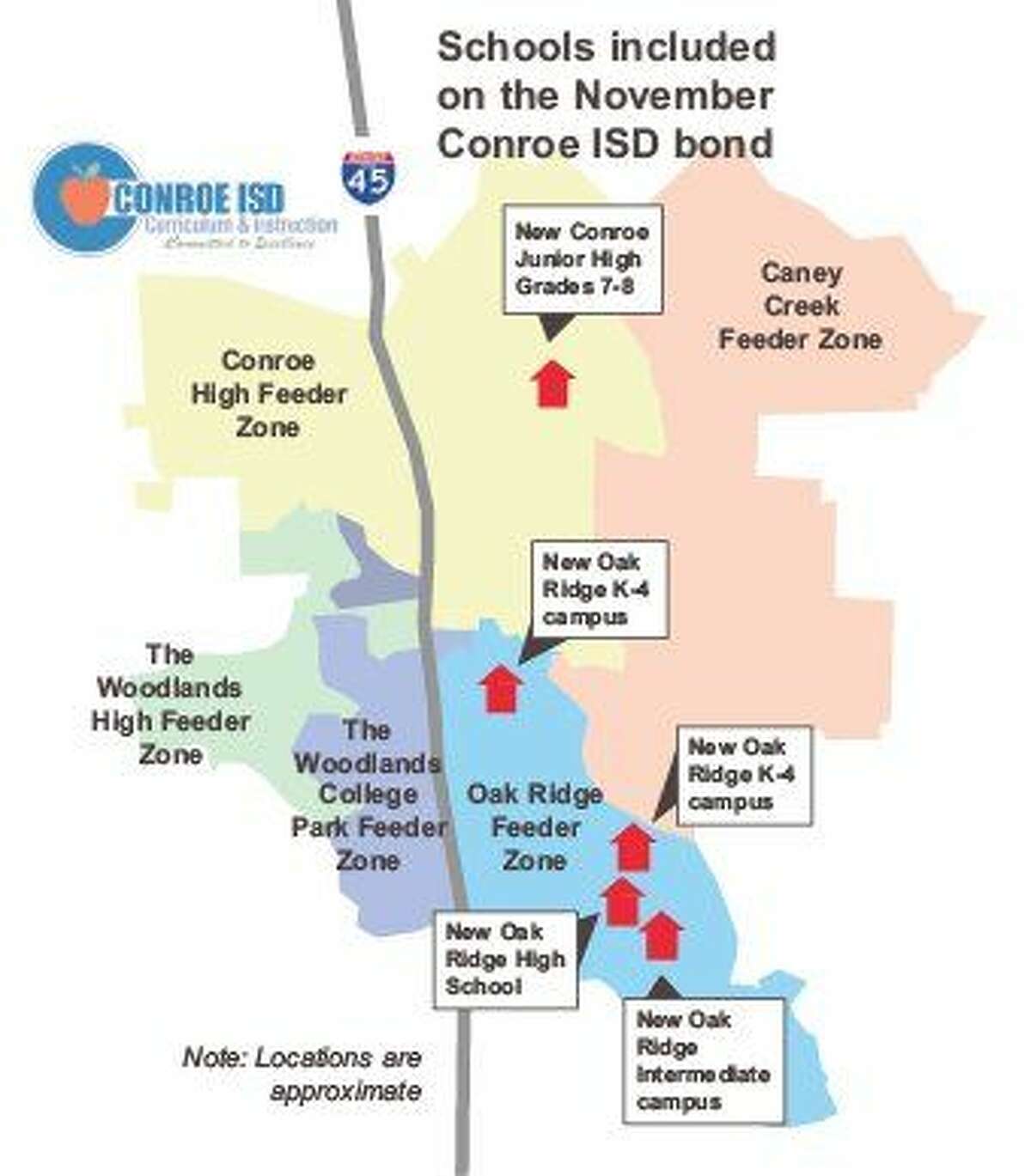 New schools to be in north, central Oak Ridge; east Conroe feeder zones