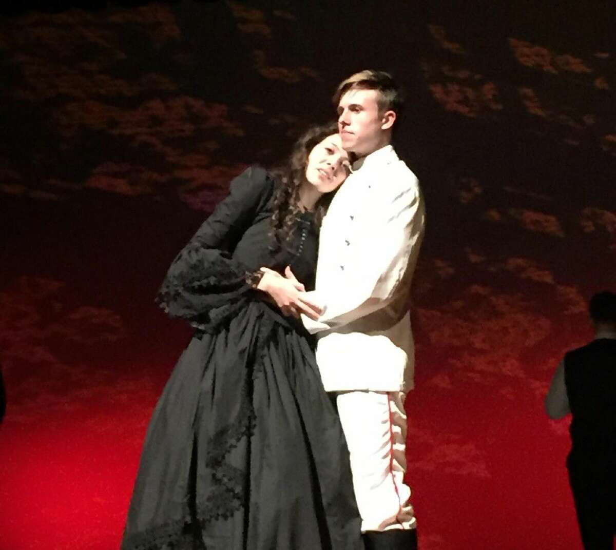 Malerie Dozier and Jack Russell portray Anna Karenina and Count Vronski in Montgomery High School’s production of “Anna Karenina.” Dozier got the state’s top honor as best actress and Russell was placed in the statewide all-star cast for the 2015-2016 school year in the 6A UIL One Act Play competition.
