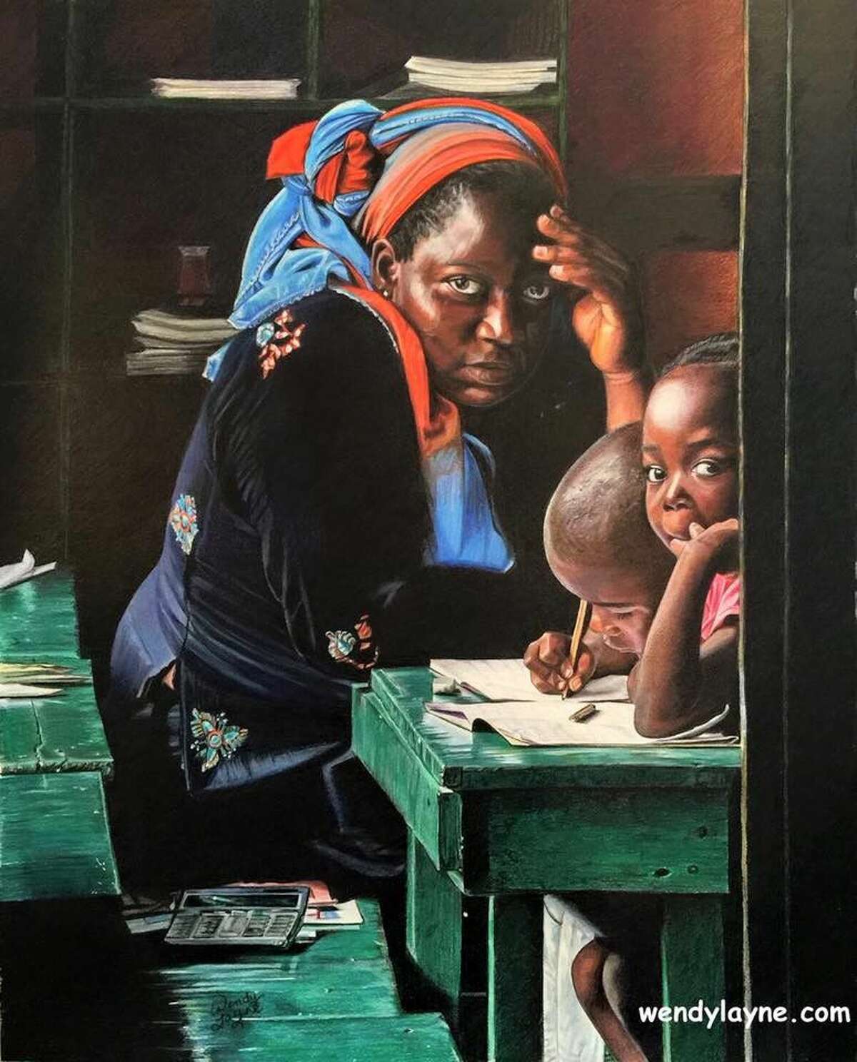 A colored-pencil painting by Wendy Layne titled “Teacher,” which won Best of Show at the July 29-30 Lone Star Art Guild Convention competition.