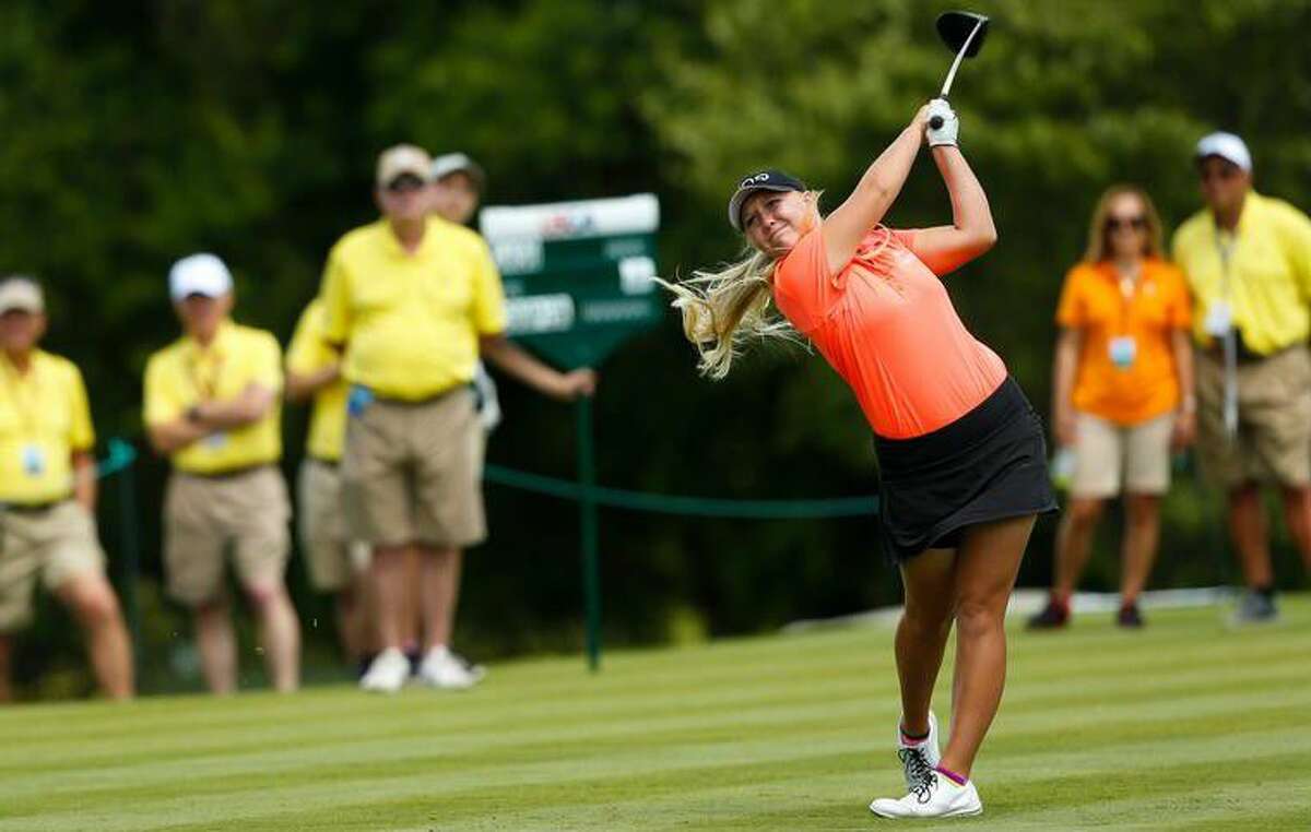 Hailee Cooper swings on a fairway Thursday at the USGA Women's Amatuer Championships in Springfield, Pa..