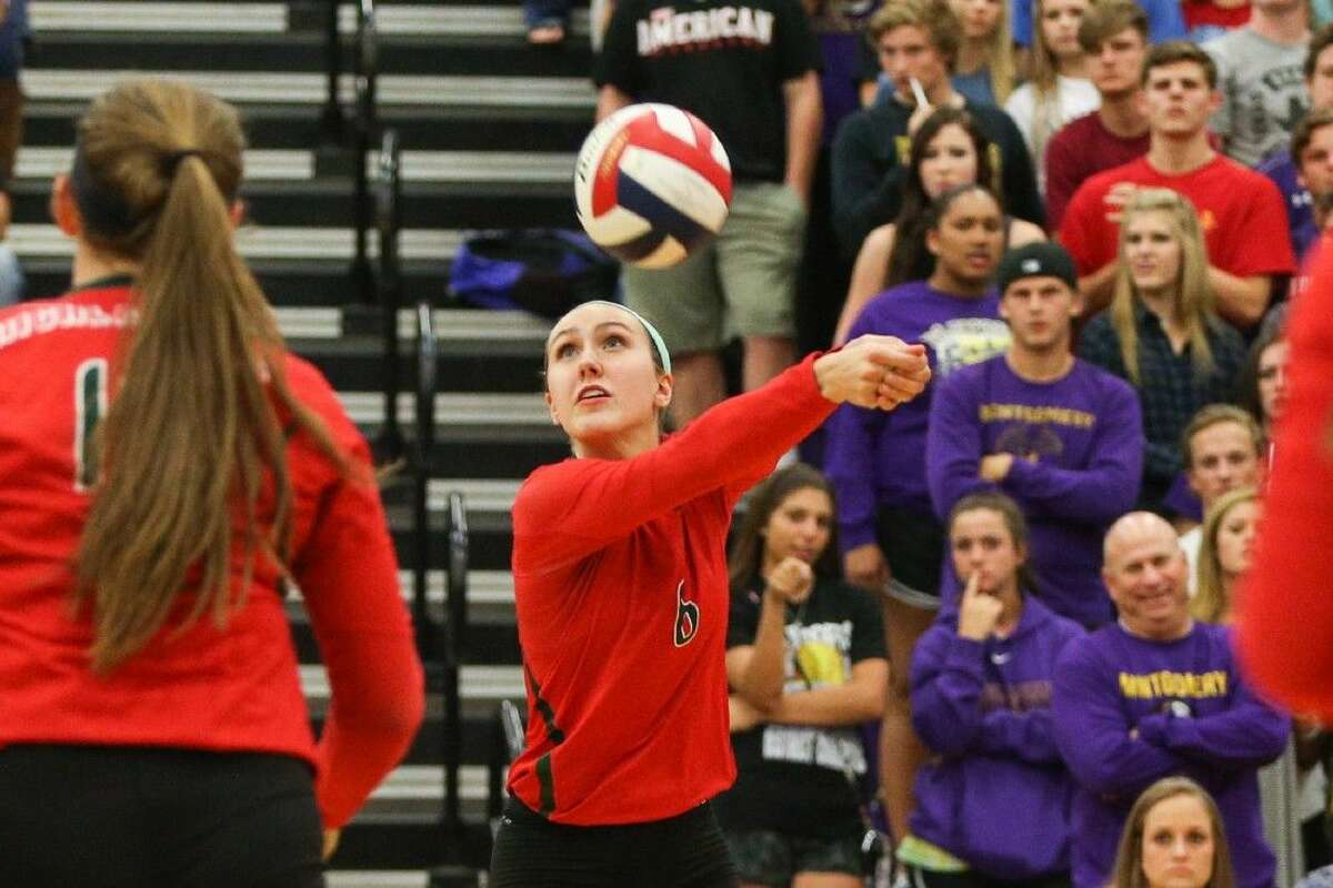 The Woodlands' Courtney Heiser hits the ball against Montgomery.