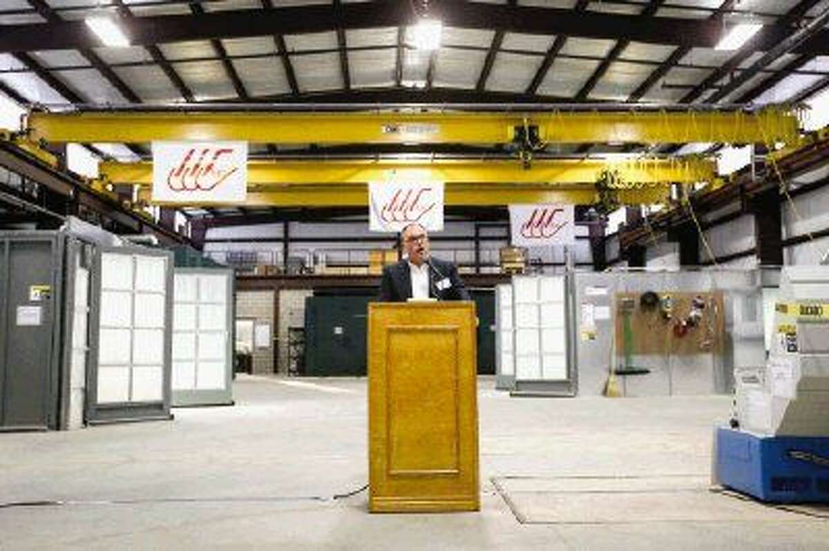 Charles Krutzen, owner of LUC Urethanes, Inc., speaks during the grand opening ceremony on Friday, Nov. 20, 2015, at the new LUC Urethanes, Inc. plant in Conroe. To view more photos from the ceremony, go to HCNPics.com.