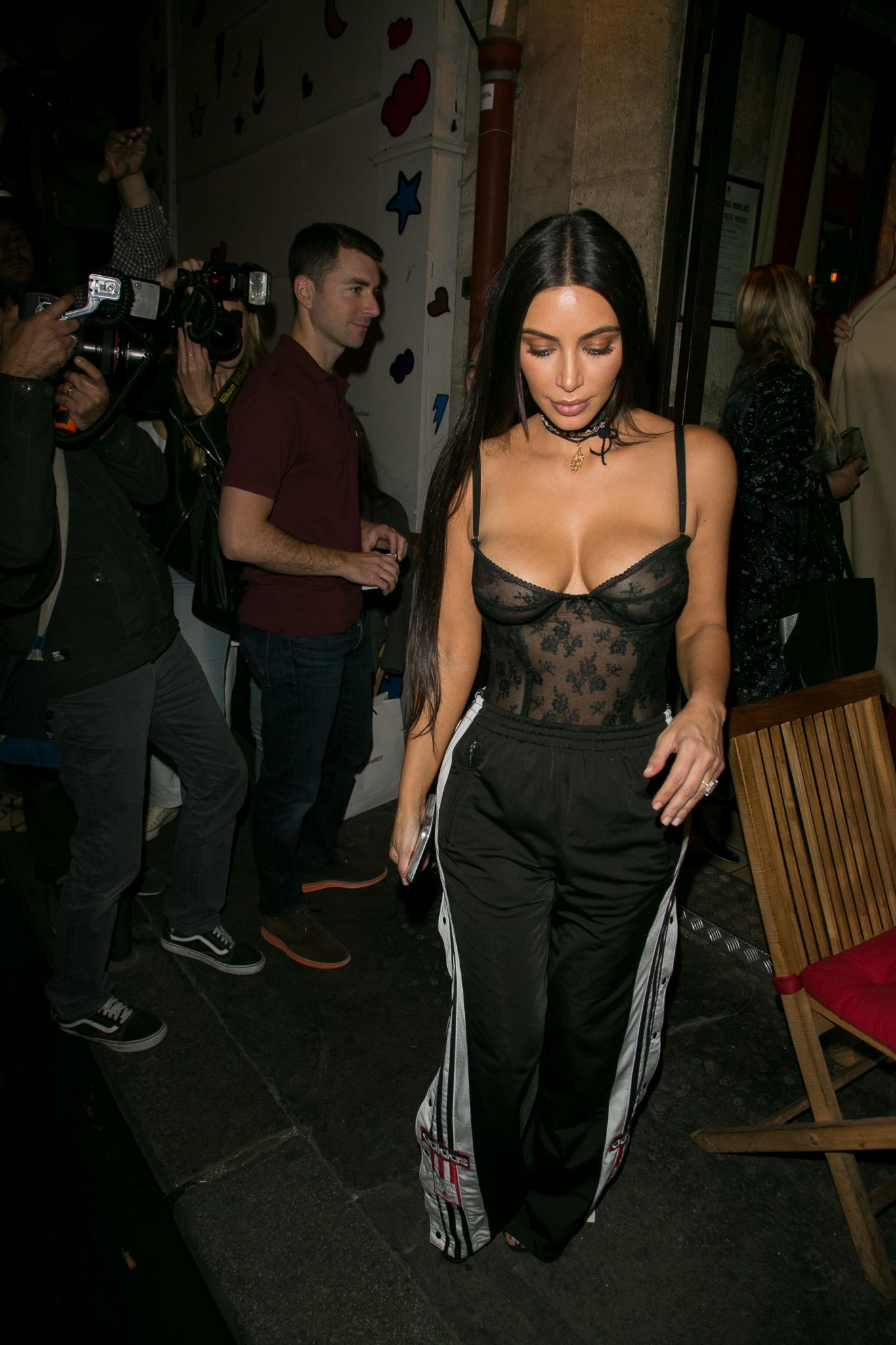 Kim Kardashian Steps Out in Paris Wearing a Sheer Bodysuit: Pics!