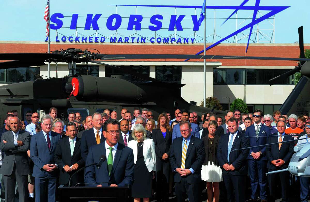 Gov. Dannel P. Malloy speaks during a news conference at Sikorsky Aircraft in Stratford on Sept. 21. , 2016. Gov. Malloy announced the deal with Lockheed Martin to keep it in the state through 2032, with the production of a new generation of helicopters for the military.