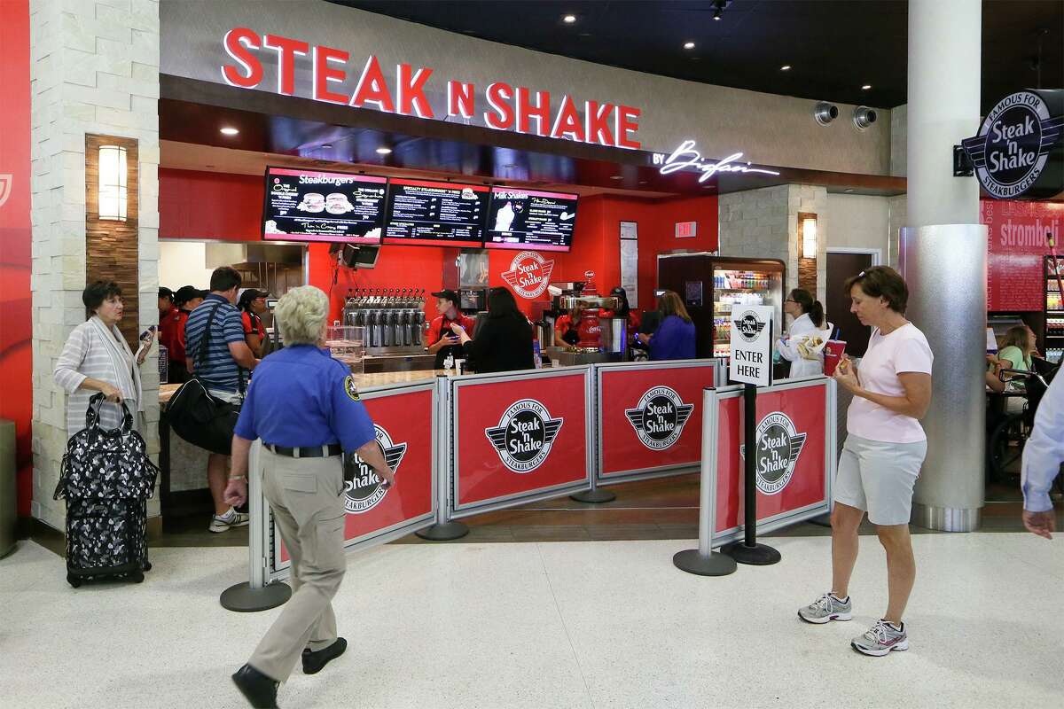 Steak n Shake is transitioning its dine-in locations to counter service, drive-thru and drive-in operations. Pictured is the Steak n Shake at San Antonio International Airport.