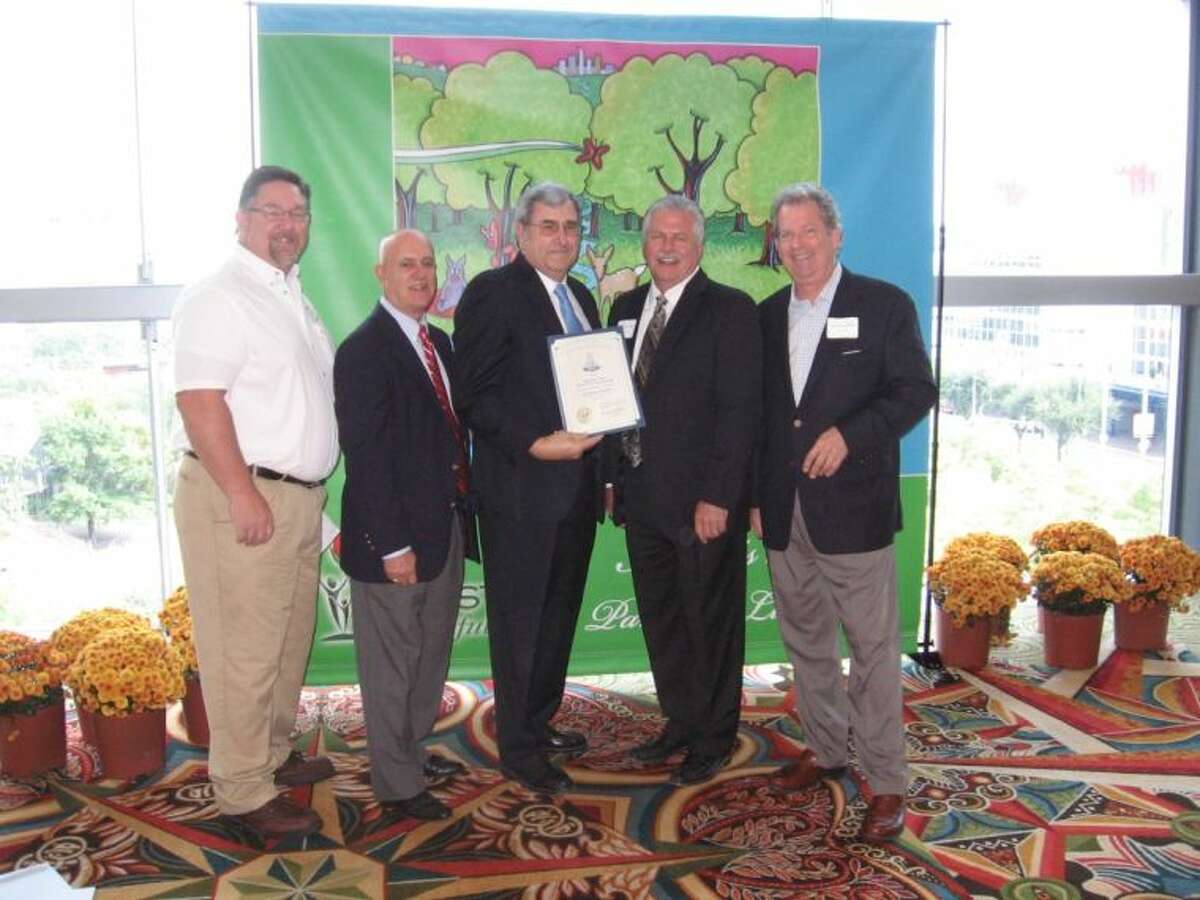 Pictured, from left to right, are: Curtis Rodgers of the CLCWA, Frank Weary - Chairman of Exploration Green Advisory Group, John Branch - CLCWA VP, Bill Rosenbaum of LAN Engineering, and James Vick of SWA Architects.