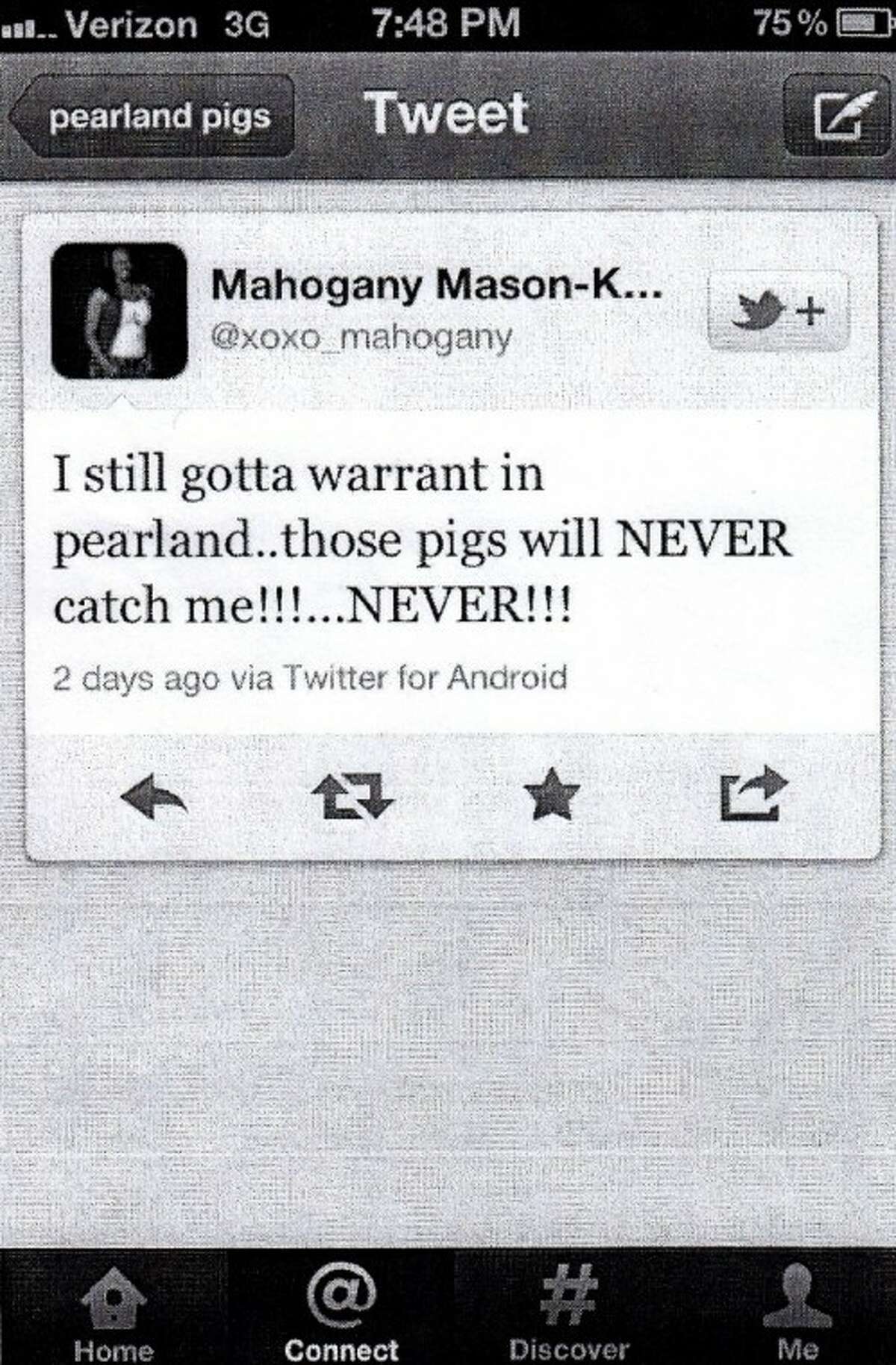 Police say it was this tweet that landed Lamar University student Mahogany Mason-Kelly in jail for four outstanding warrants.