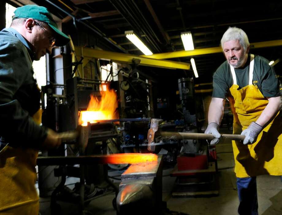 Photo Essay The Real Iron Men In Greenwich Greenwichtime Blacksmiths Jz Przybylski Left And Ryszard Macioszek Hammer Away At A Red
