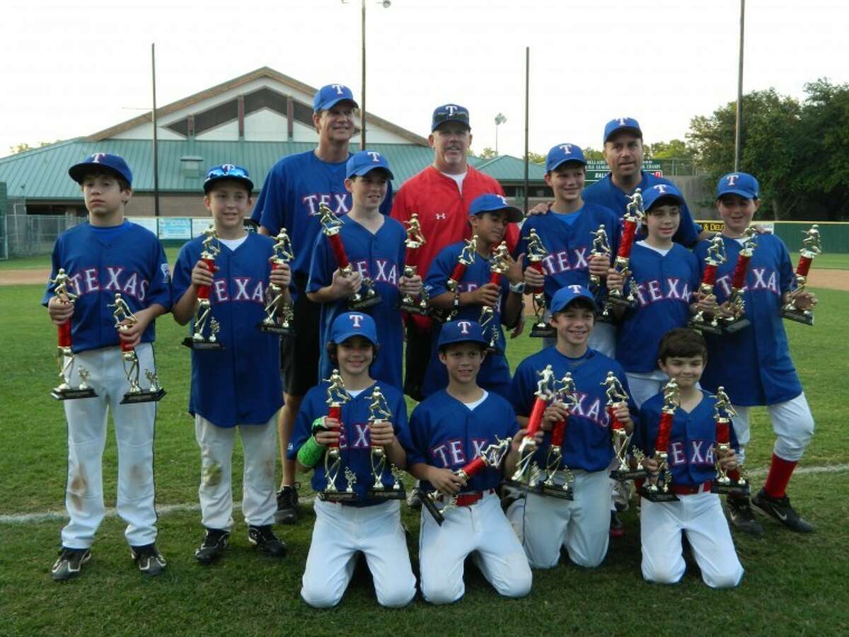 The Texas Rangers won the Bellaire Little League Majors Division tournament championship and regular-season co-championship. Pictured are (front, from left) Brian Chotiner, Collin Lore, Ryan Tiras, Ethan Whitlock, (second row) Jacob Towber, Ryan “Doc” Yates, Cole Thompson, Wilson Collins-Byrd, Justin Fox, Mitchell Robbins, Max Karkowsky, (third row) coach Mike Fox, manager Terry Yates and coach Sam Robbins. Coach Scott Tiras is not pictured.