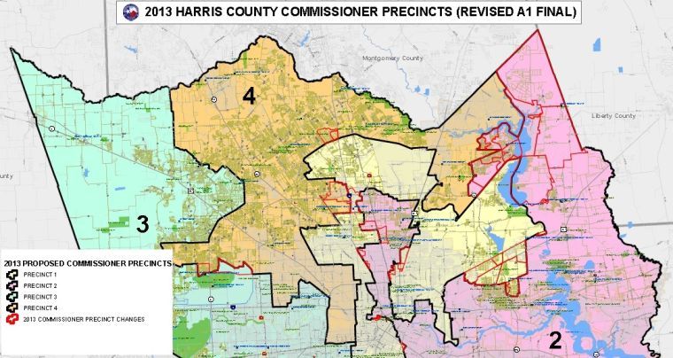 The new map redistricting Harris County precincts takes effect this week. 