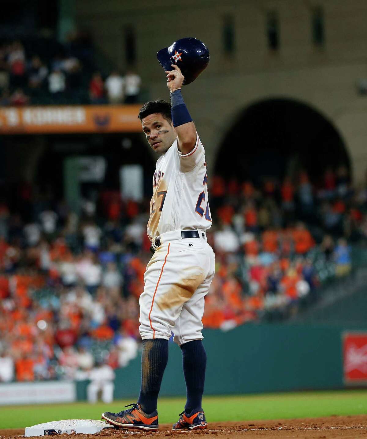 En route to winning the AL batting title with a .338 average, Jose Altuve celebrated his 1,000th career hit in an August game at Minute Maid Park.